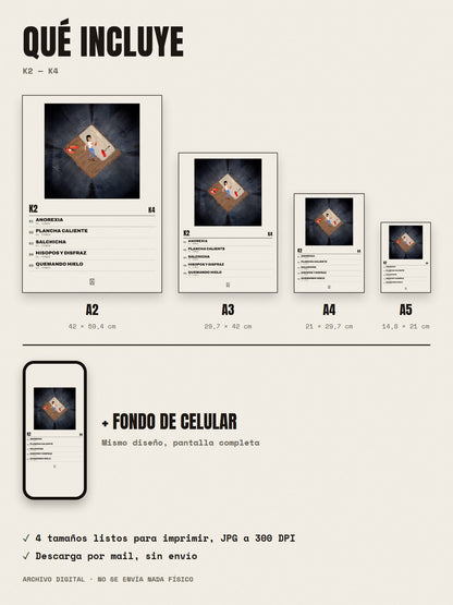 Qué incluye el póster de K2 de K4: A2, A3, A4, A5 y fondo de celular