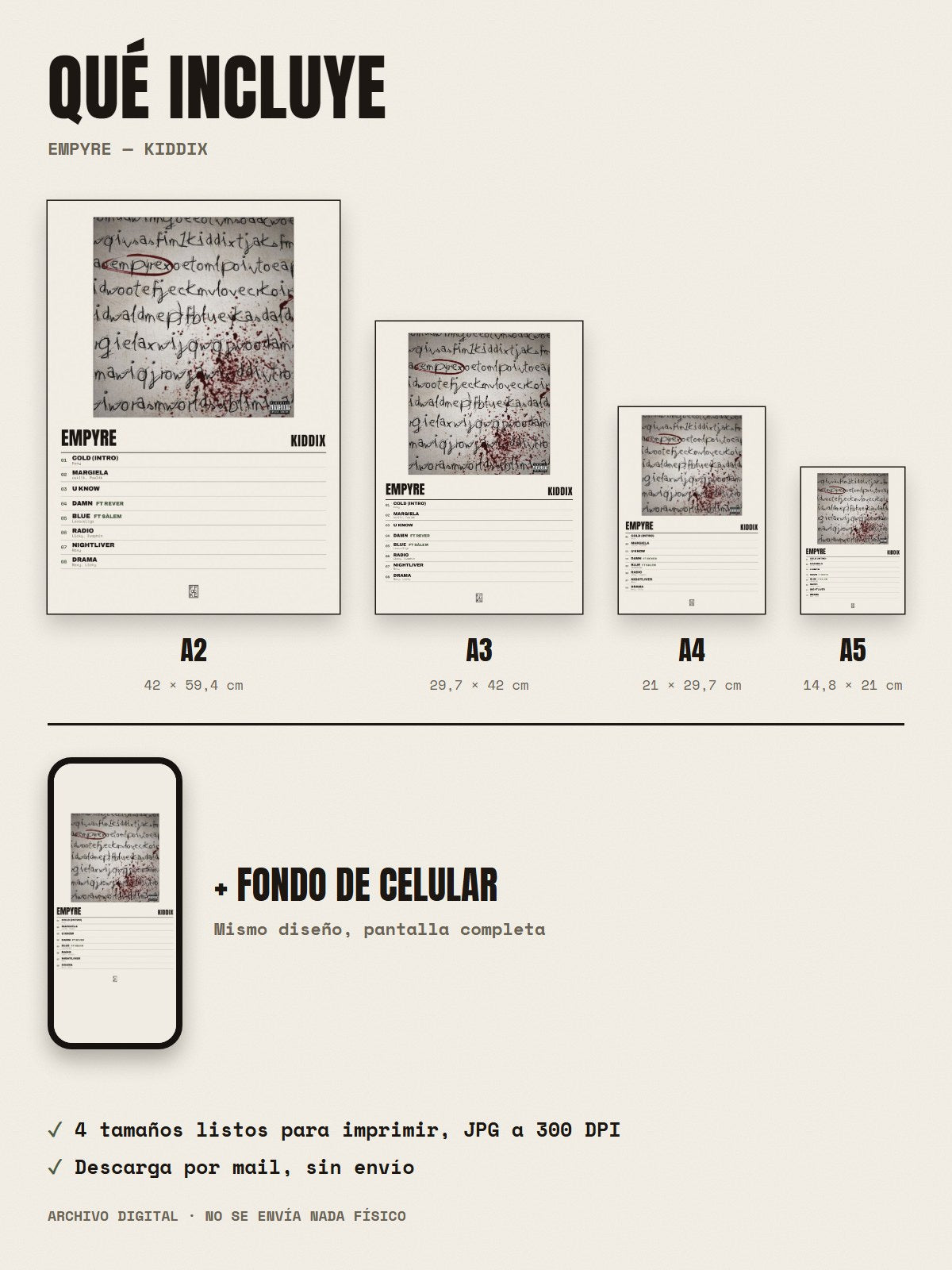 Qué incluye el póster de Empyre de KiddiX: A2, A3, A4, A5 y fondo de celular
