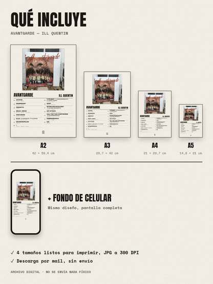 Qué incluye el póster de Avantgarde de ill quentin: A2, A3, A4, A5 y fondo de celular