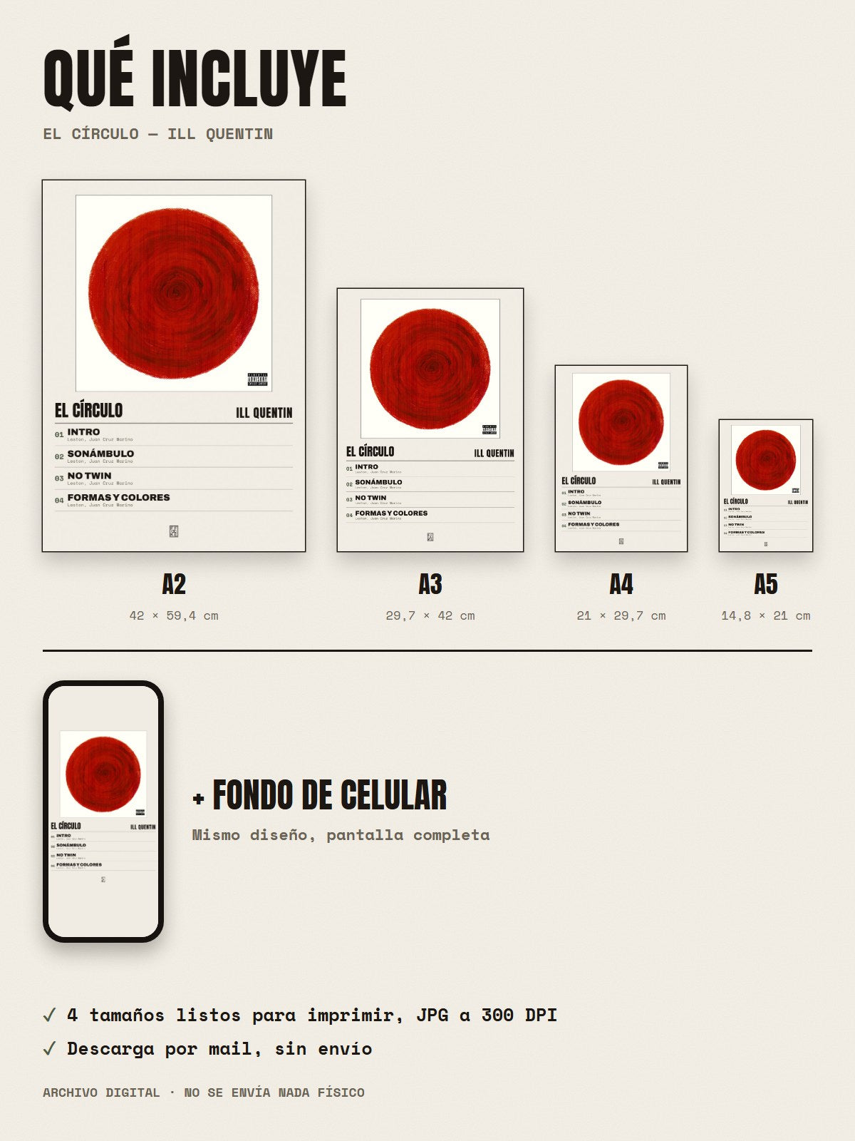 Qué incluye el póster de El Círculo de ill quentin: A2, A3, A4, A5 y fondo de celular