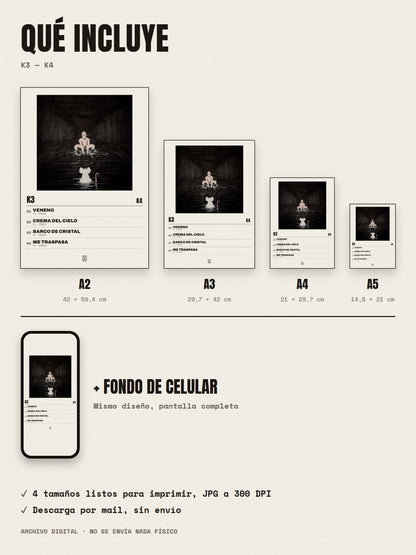Qué incluye el póster de K3 de K4: A2, A3, A4, A5 y fondo de celular