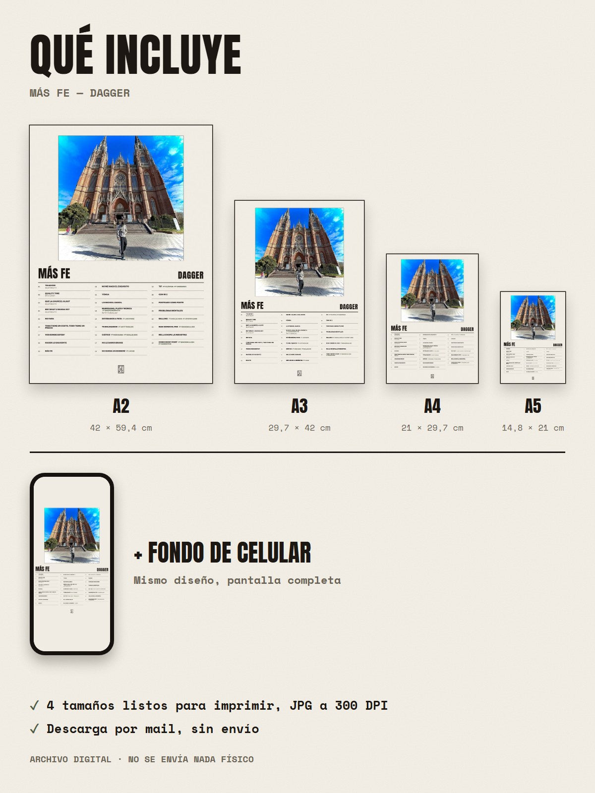 Qué incluye el póster de Más Fe de Dagger: A2, A3, A4, A5 y fondo de celular