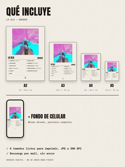 Qué incluye el póster de La Ola de Dagger: A2, A3, A4, A5 y fondo de celular