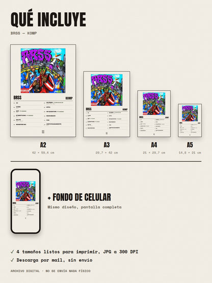 Qué incluye el póster de Brss de Komp: A2, A3, A4, A5 y fondo de celular