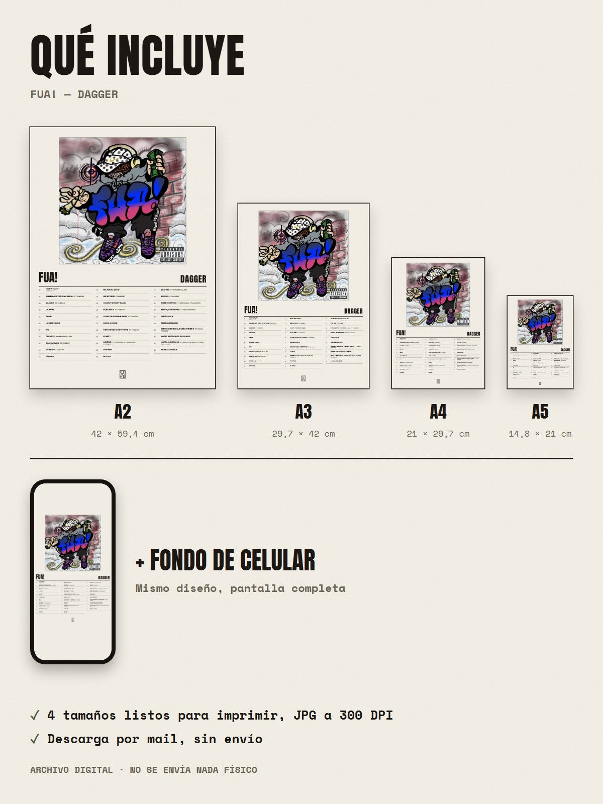 Qué incluye el póster de Fua! de Dagger: A2, A3, A4, A5 y fondo de celular