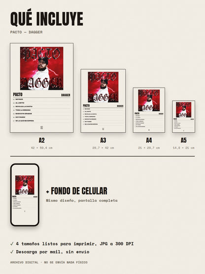 Qué incluye el póster de Pacto de Dagger: A2, A3, A4, A5 y fondo de celular