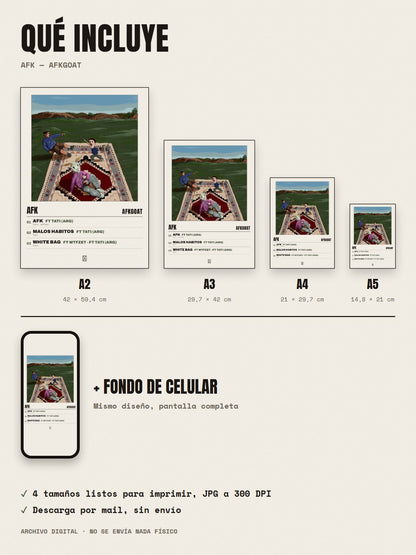 Qué incluye el póster de Afk de afkGOAT: A2, A3, A4, A5 y fondo de celular