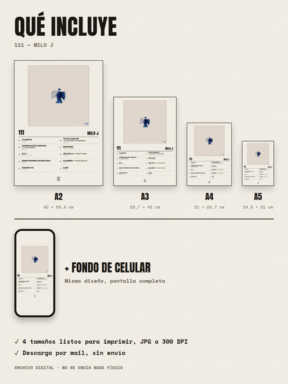 Qué incluye el póster de 111 de Milo j: A2, A3, A4, A5 y fondo de celular