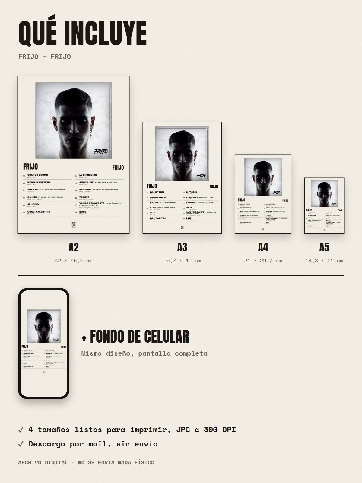 Qué incluye el póster de Frijo de Frijo: A2, A3, A4, A5 y fondo de celular
