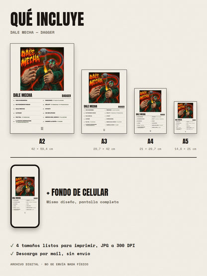 Qué incluye el póster de Dale Mecha de Dagger: A2, A3, A4, A5 y fondo de celular