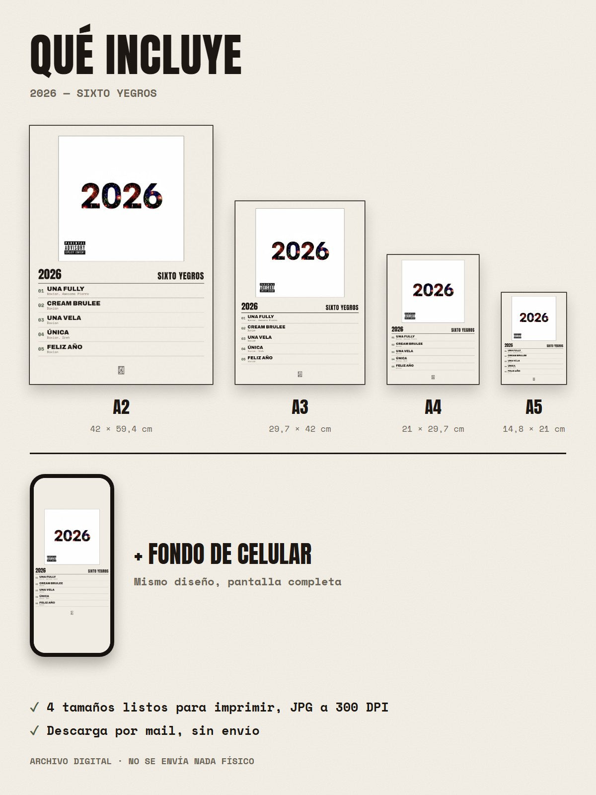 Qué incluye el póster de 2026 de Sixto Yegros: A2, A3, A4, A5 y fondo de celular