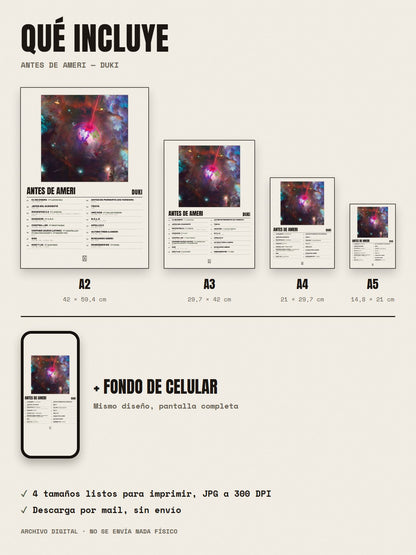 Qué incluye el póster de Antes de Ameri de Duki: A2, A3, A4, A5 y fondo de celular
