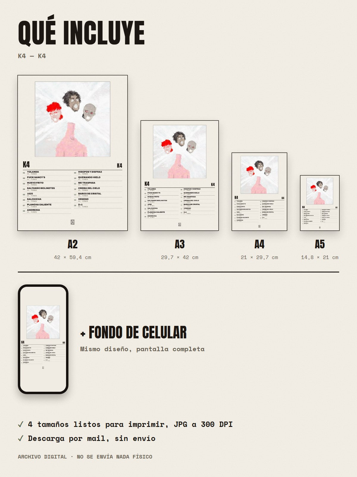 Qué incluye el póster de K4 de K4: A2, A3, A4, A5 y fondo de celular