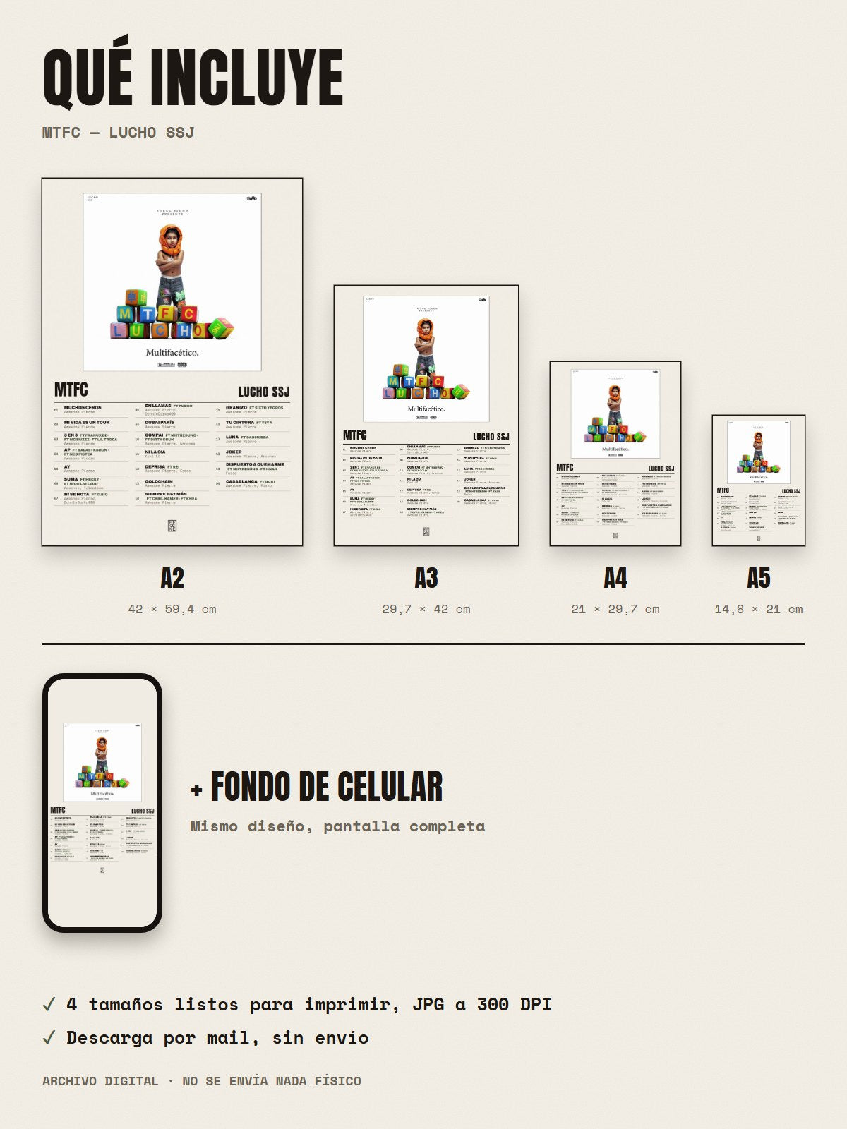 Qué incluye el póster de MTFC de Lucho SSJ: A2, A3, A4, A5 y fondo de celular