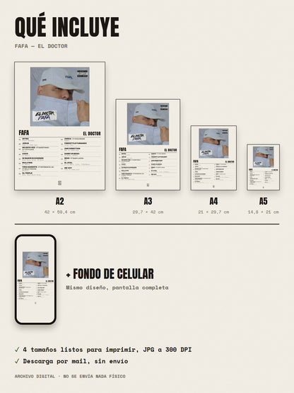 Qué incluye el póster de FAFA de El Doctor: A2, A3, A4, A5 y fondo de celular