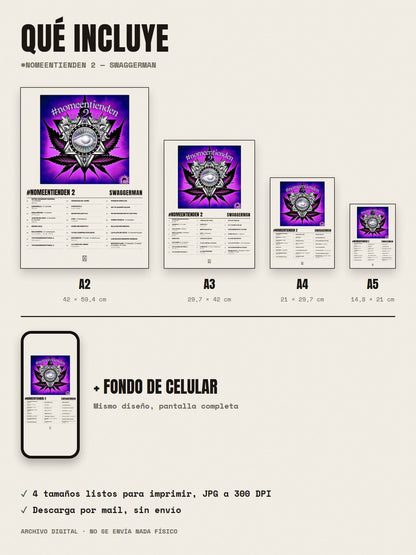 Qué incluye el póster de #nomeentienden 2 de swaggerman: A2, A3, A4, A5 y fondo de celular