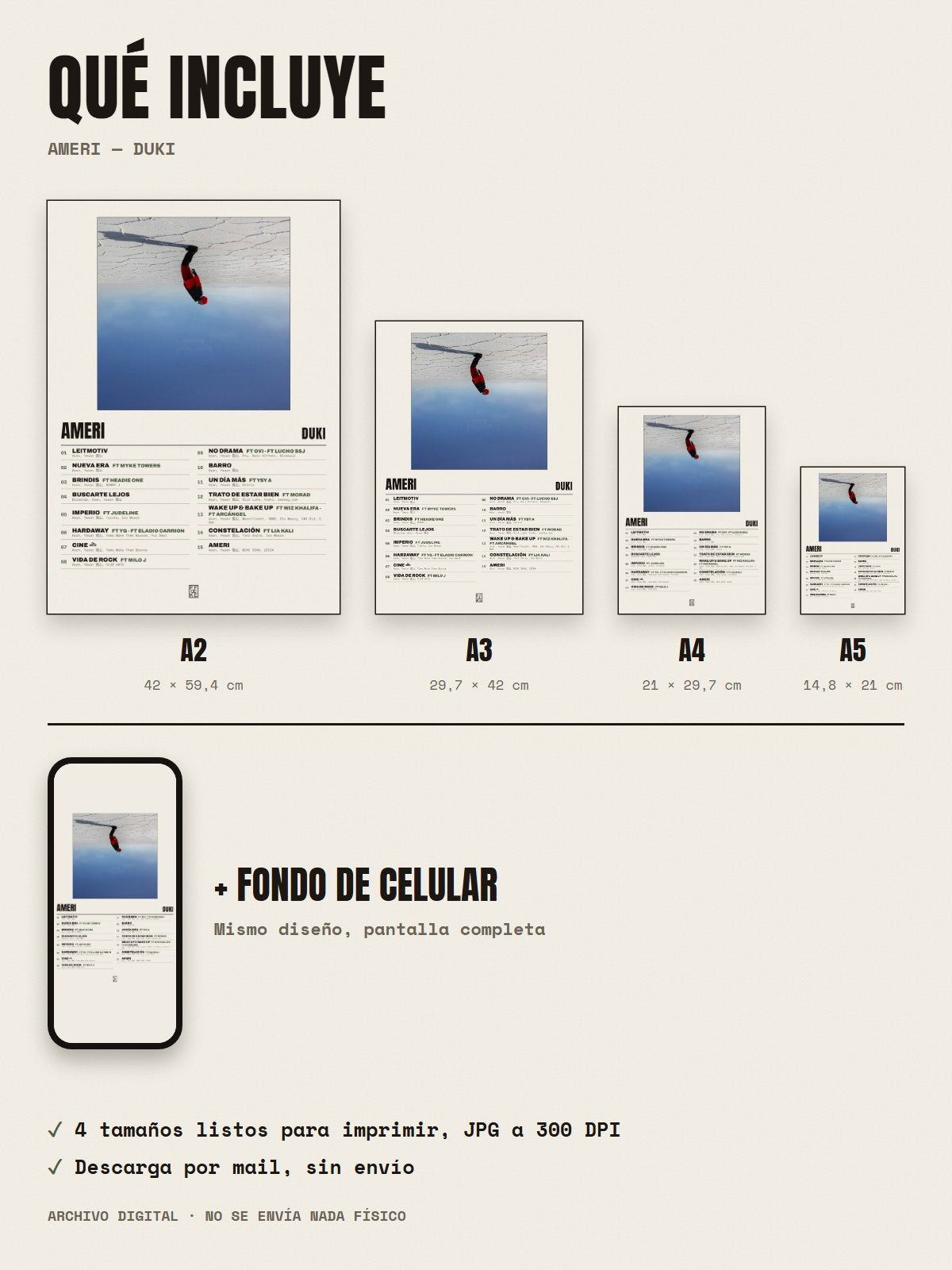 Qué incluye el póster de AMERI de Duki: A2, A3, A4, A5 y fondo de celular