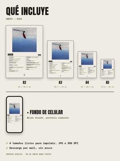 Qué incluye el póster de AMERI de Duki: A2, A3, A4, A5 y fondo de celular