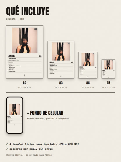 Qué incluye el póster de liminal de BIC: A2, A3, A4, A5 y fondo de celular