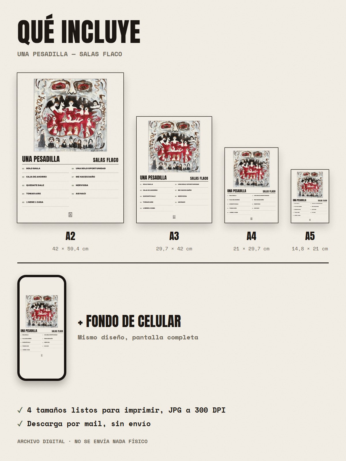 Qué incluye el póster de Una Pesadilla de Salas Flaco: A2, A3, A4, A5 y fondo de celular