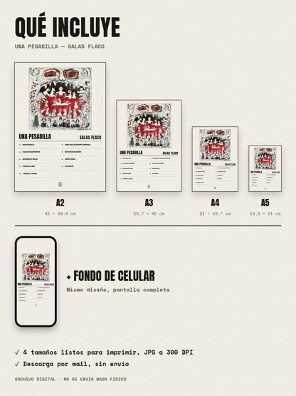 Qué incluye el póster de Una Pesadilla de Salas Flaco: A2, A3, A4, A5 y fondo de celular