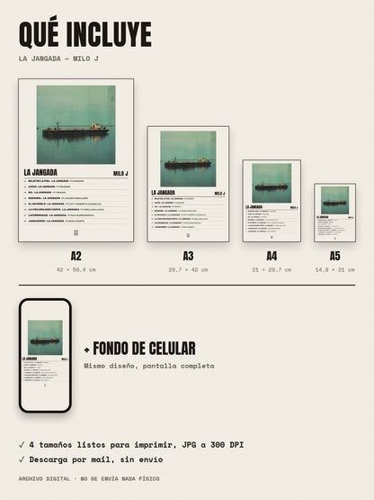 Qué incluye el póster de La Jangada de Milo j: A2, A3, A4, A5 y fondo de celular