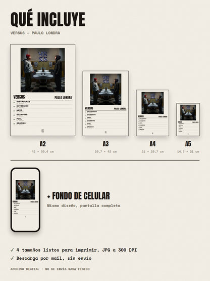 Qué incluye el póster de VERSUS de Paulo Londra: A2, A3, A4, A5 y fondo de celular