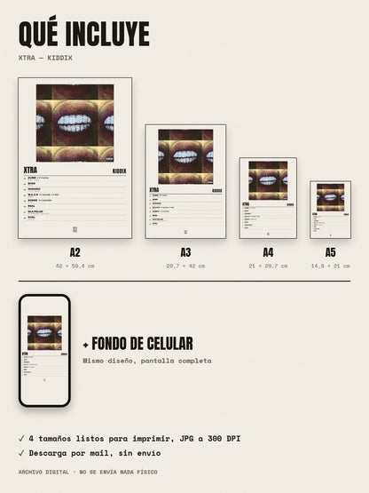 Qué incluye el póster de Xtra de KiddiX: A2, A3, A4, A5 y fondo de celular