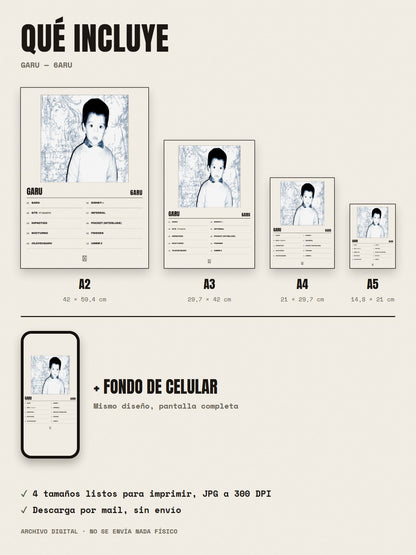 Qué incluye el póster de GARU de 6aru: A2, A3, A4, A5 y fondo de celular