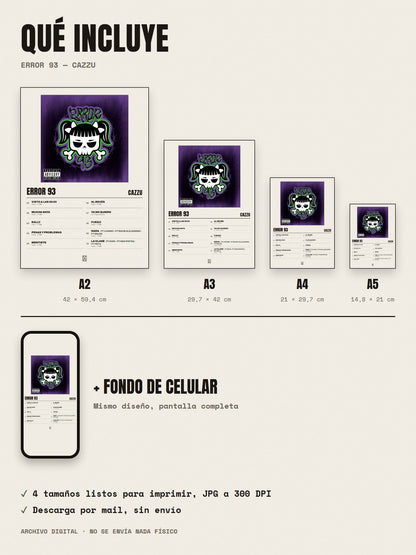 Qué incluye el póster de Error 93 de Cazzu: A2, A3, A4, A5 y fondo de celular