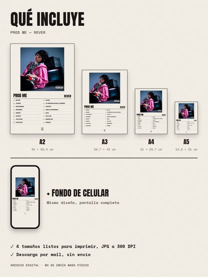 Qué incluye el póster de prod me de Rever: A2, A3, A4, A5 y fondo de celular