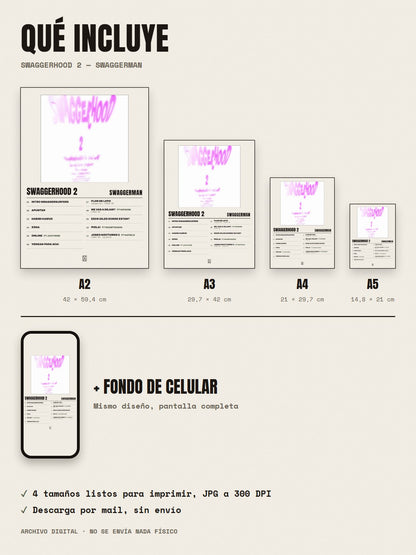 Qué incluye el póster de swaggerhood 2 de swaggerman: A2, A3, A4, A5 y fondo de celular