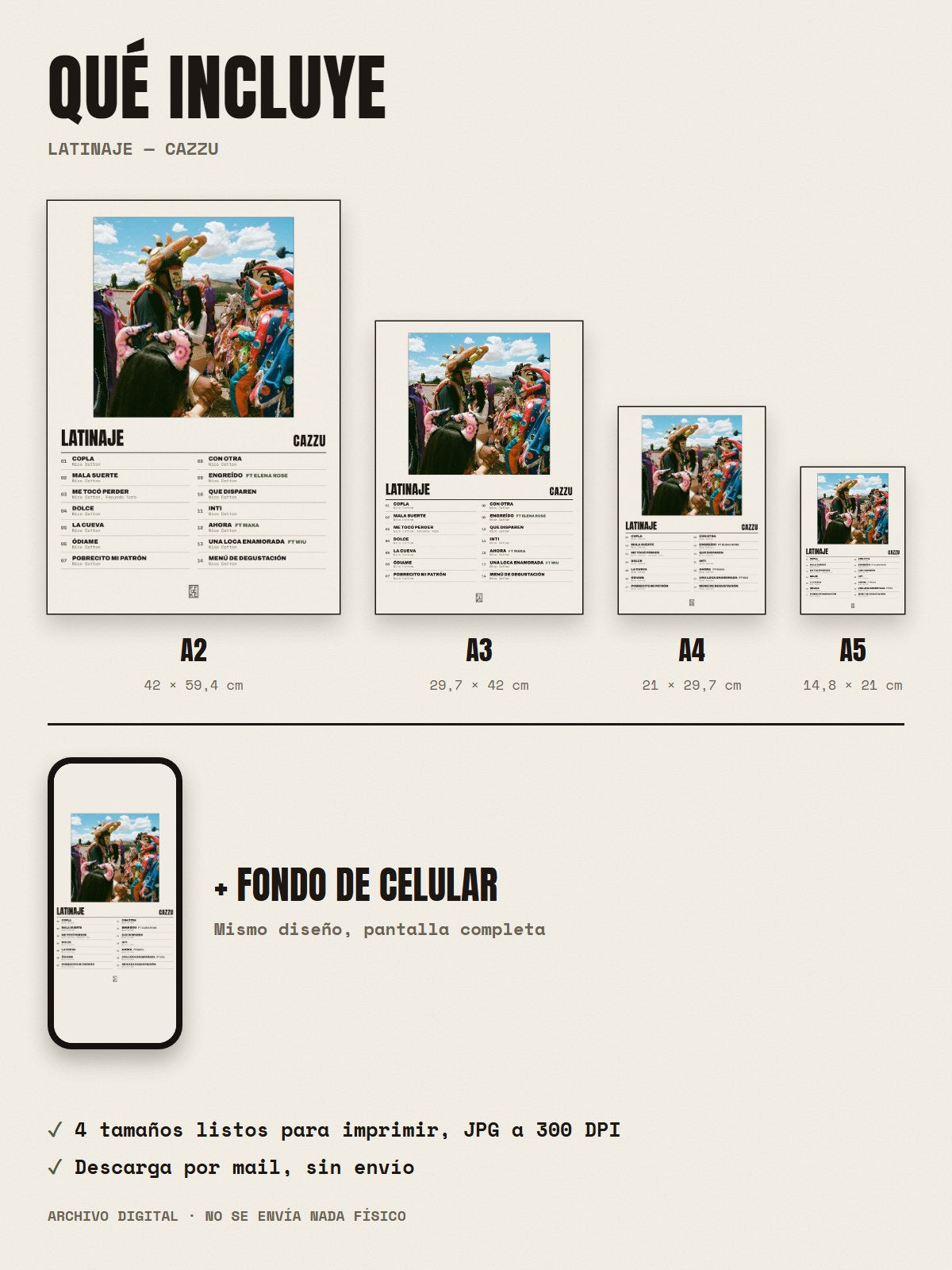 Qué incluye el póster de Latinaje de Cazzu: A2, A3, A4, A5 y fondo de celular