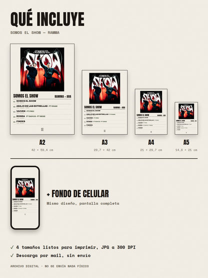 Qué incluye el póster de Somos el Show de Ramma × ARA: A2, A3, A4, A5 y fondo de celular