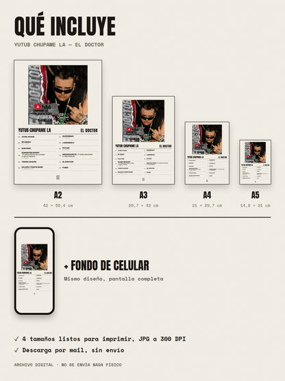Qué incluye el póster de Yutub chupame la de El Doctor: A2, A3, A4, A5 y fondo de celular