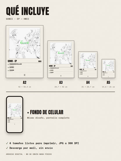 Qué incluye el póster de Gowii - EP de Hwii: A2, A3, A4, A5 y fondo de celular