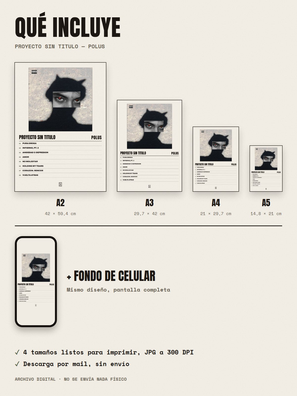 Qué incluye el póster de Proyecto Sin Titulo de Polus: A2, A3, A4, A5 y fondo de celular
