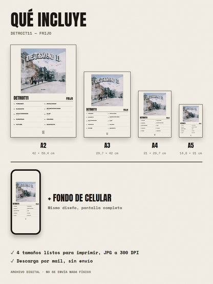 Qué incluye el póster de Detroit11 de Frijo: A2, A3, A4, A5 y fondo de celular