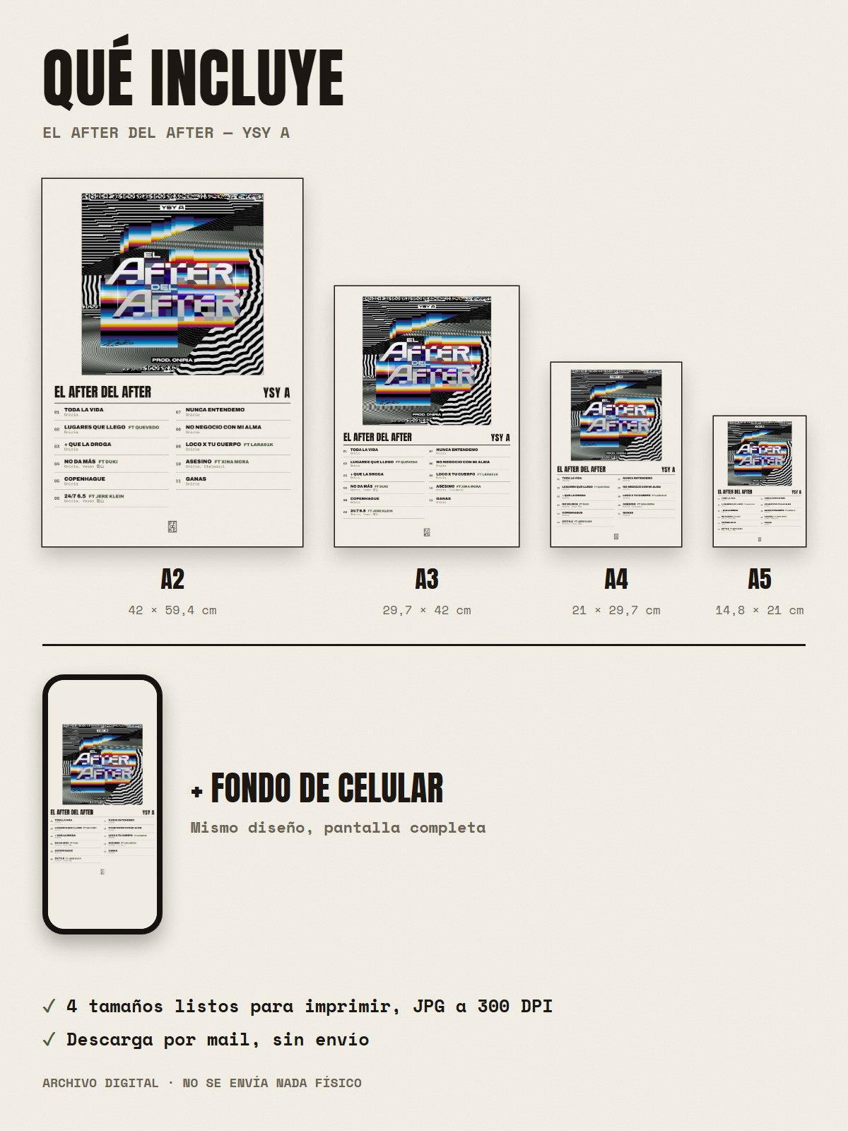Qué incluye el póster de EL AFTER DEL AFTER de YSY A: A2, A3, A4, A5 y fondo de celular