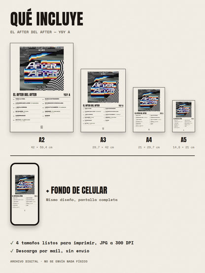 Qué incluye el póster de EL AFTER DEL AFTER de YSY A: A2, A3, A4, A5 y fondo de celular