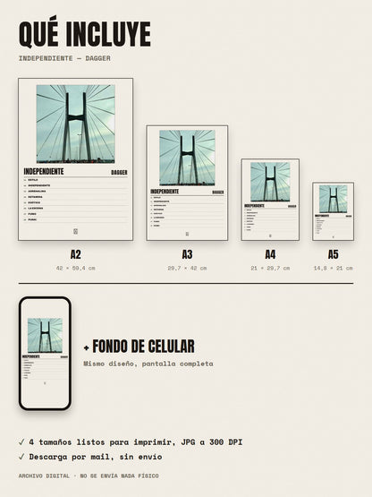 Qué incluye el póster de Independiente de Dagger: A2, A3, A4, A5 y fondo de celular