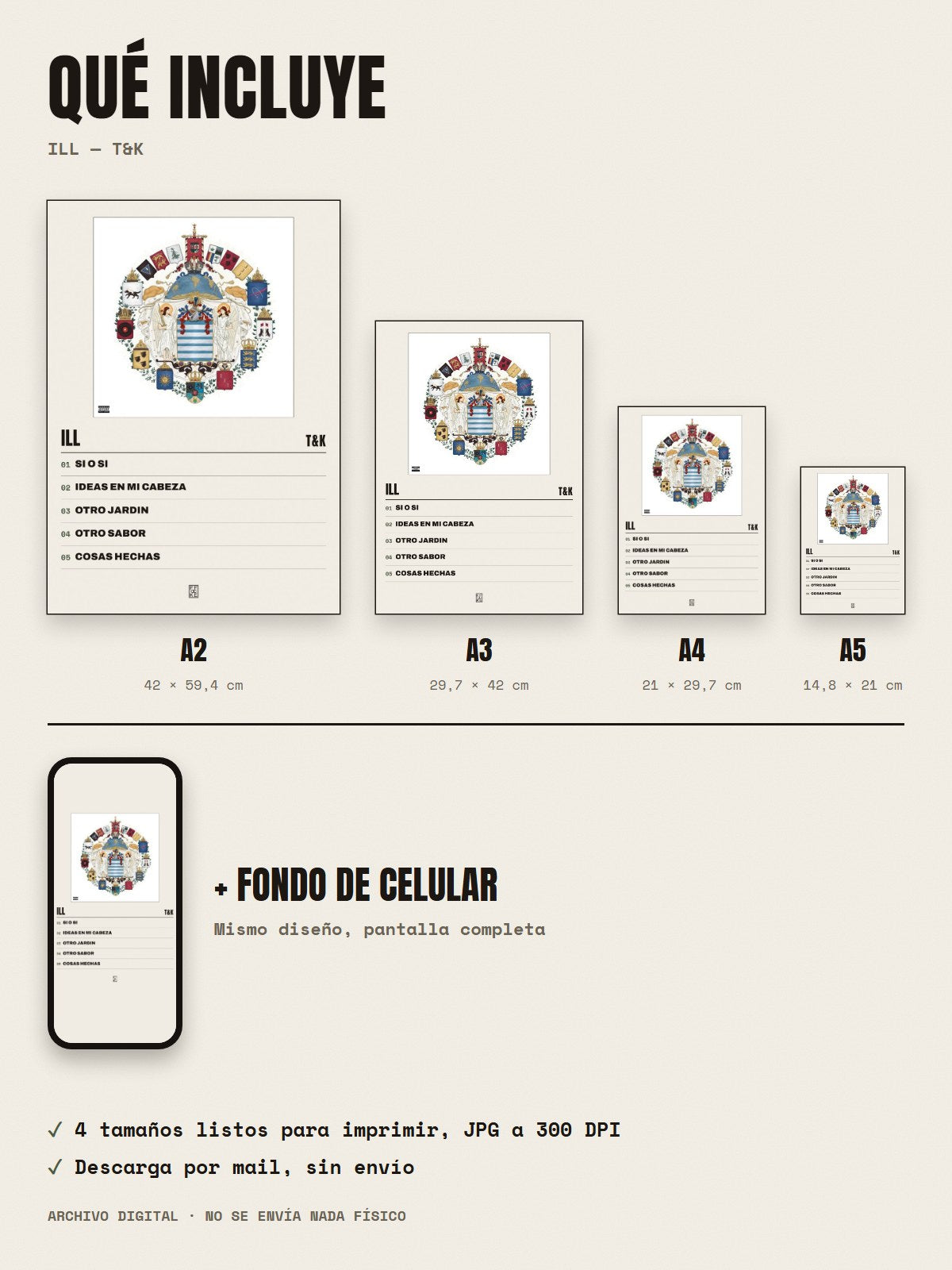Qué incluye el póster de ILL de T&K: A2, A3, A4, A5 y fondo de celular