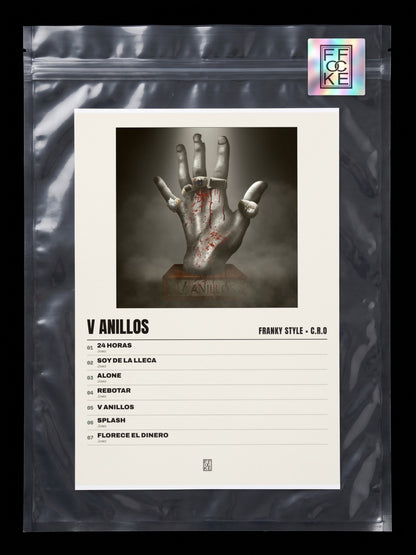 Póster de V Anillos de Franky Style × C.R.O en una bolsa sellada con sticker FFOCKE