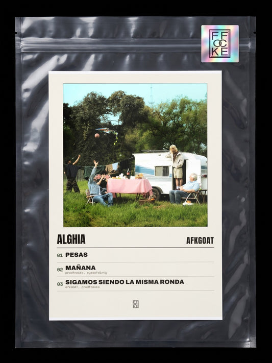 Póster de alghia de afkGOAT en una bolsa sellada con sticker FFOCKE