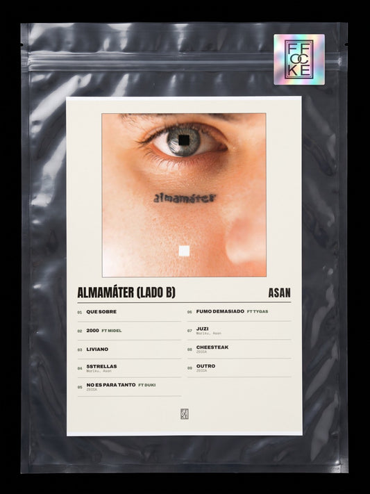 Póster de Almamáter (Lado B) de Asan en una bolsa sellada con sticker FFOCKE