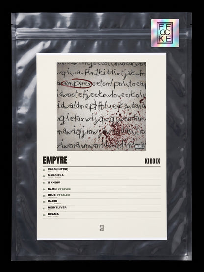 Póster de Empyre de KiddiX en una bolsa sellada con sticker FFOCKE