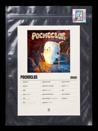 Póster de POCHOCLOS de Bhavi en una bolsa sellada con sticker FFOCKE