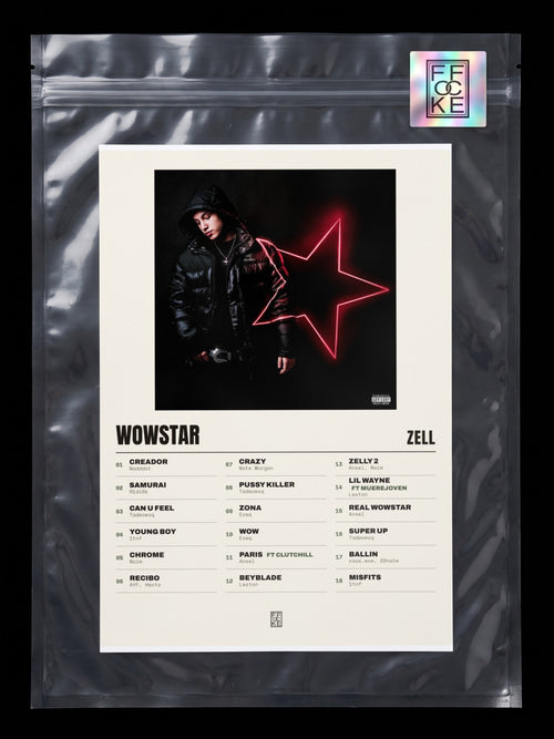 Póster de WOWSTAR de Zell en una bolsa sellada con sticker FFOCKE