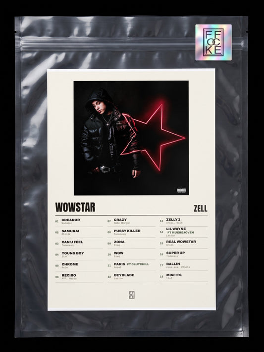 Póster de WOWSTAR de Zell en una bolsa sellada con sticker FFOCKE