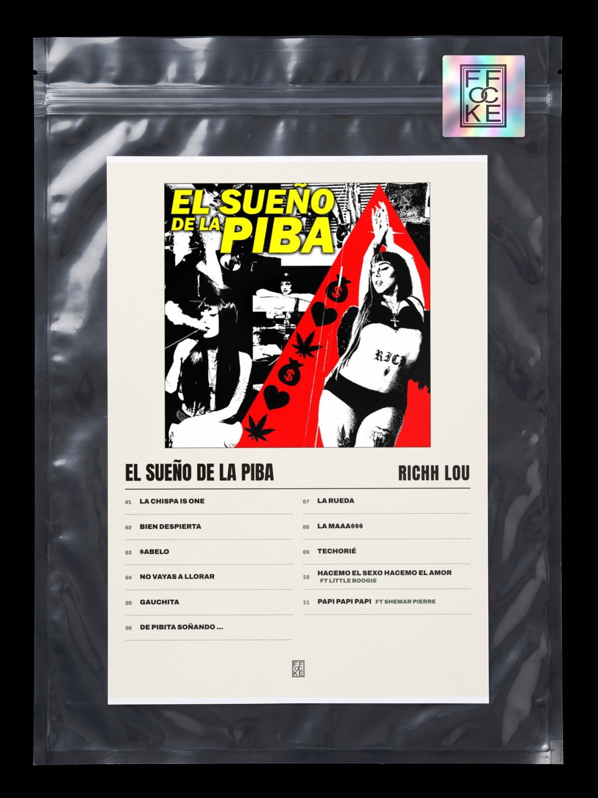 Póster de EL SUEÑO DE LA PIBA de Richh lou en una bolsa sellada con sticker FFOCKE